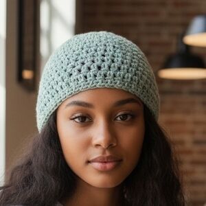 Unisex Elegant Arctic Blue Crochet Beanie